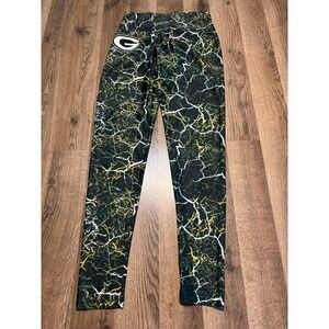 Majestic Green Bay Packers Leggings Womens Large Green Yellow NFL Crackle